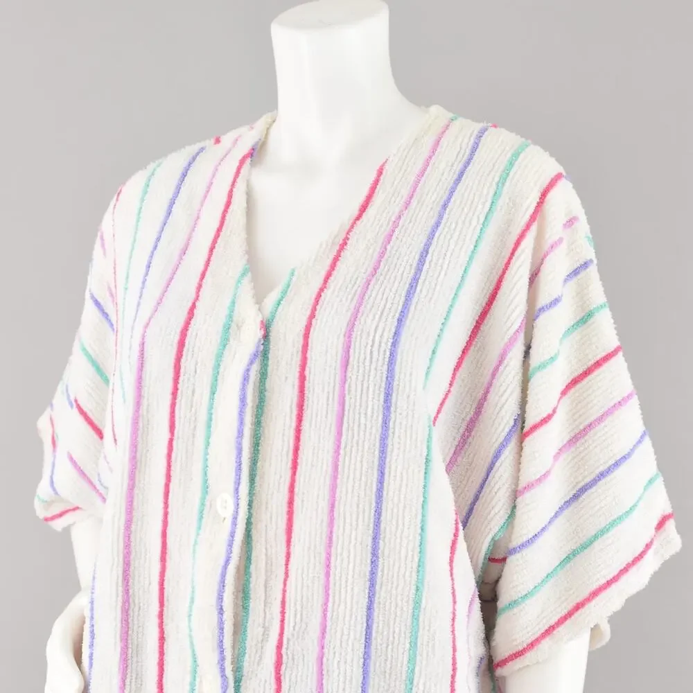 Vintage Terry Cloth Swimsuit Cover Up Robe, Rainbow Striped, Women's Medium